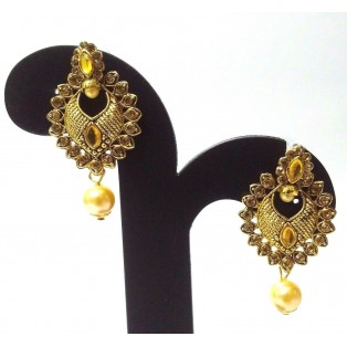 Golden Oxidized Rhinestone Earrings Ethnic Imitation Jewelry Dangle Drop EA19